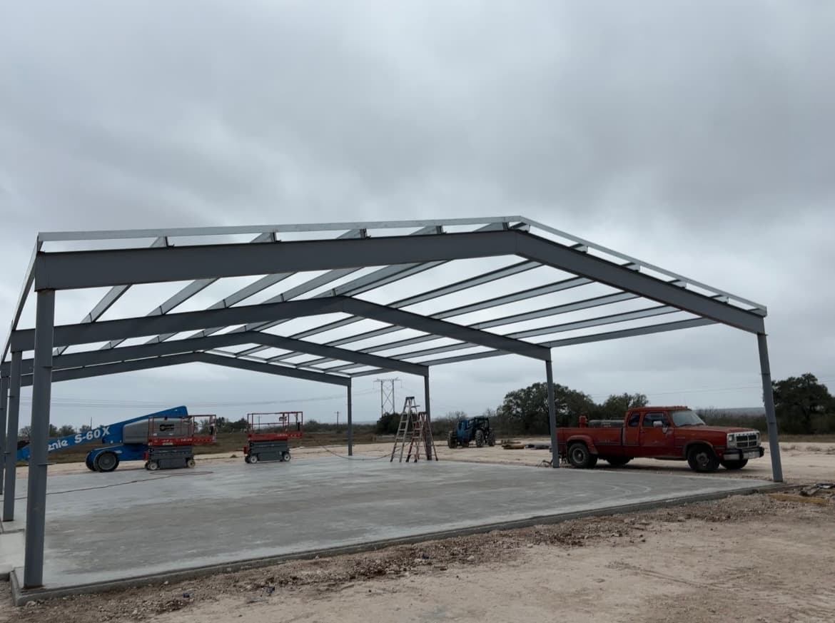 SSG steel frame fully erected with purlins in place, ready for panels